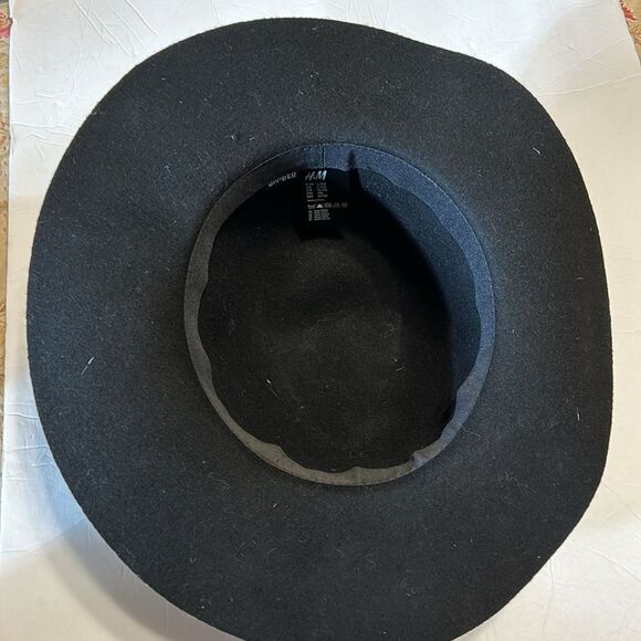 H&M Black Felted Wool Fedora Hat Size Large/58 Ribbon Band Chic - Picture 5 of 8